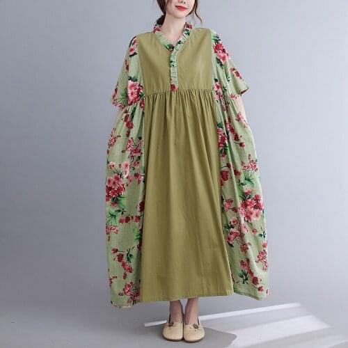 Mori Girl 2021 Vintage Women Dress Cotton Lace Short Sleeves Printed Floral Elegant Fashion Loose Casual Female Robe YoYiKamomo