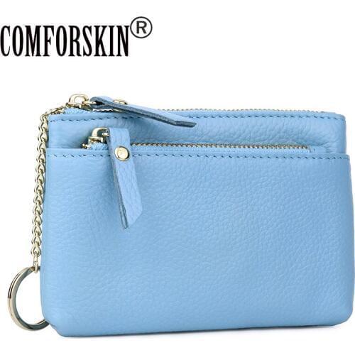 COMFORSKIN Premium 100% Cowhide Leather Zipper Coin Purses Hot Fashion Brand Design Women Wallets Factory Price Direct Selling