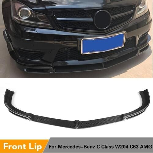 Carbon Fiber Auto Car Front Bumper Lip Spoiler for Mercedes-Benz C-Class W204 AMG C63 2012 - 2014 FRP Unpainted Black Primer