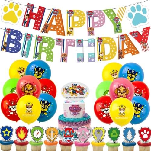 Paw Patrol Birthday Balloons Toys Dog Rubble Marshall Pat Patrouille Model Pull Flag Cake Hanging Deco Set Gifts for Children