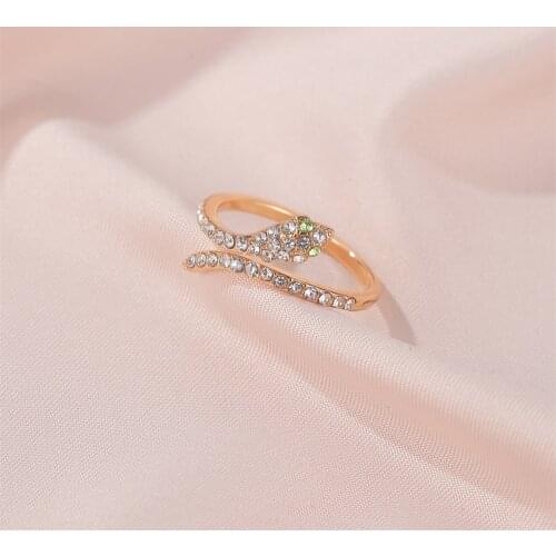 Snake-Shape Starry Bling Colorful White Rhinestone Green Zircon Silver Plated Golden Alloy Open Rings for Women