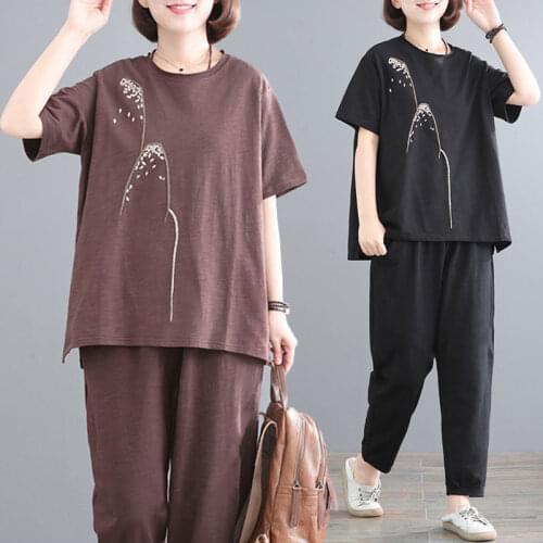 2021 2 Piece Sets Tracksuits Women Plus Size 5XL Print Short Sleeve T-shirts and Pants Suits Casual Fashion Sport Set X119