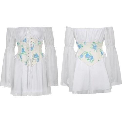 Summer Two Piece Outfits for Women Wide Sleeve Tummy Control Crop Top and Bodycon High Waist Casual Sets