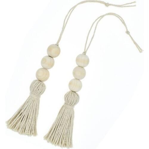 2Pcs Tassle Farmhouse Beads Natural Wood Bead Garland Kids Baby Nursery Room Decor Rustic Wedding Vase Ornament