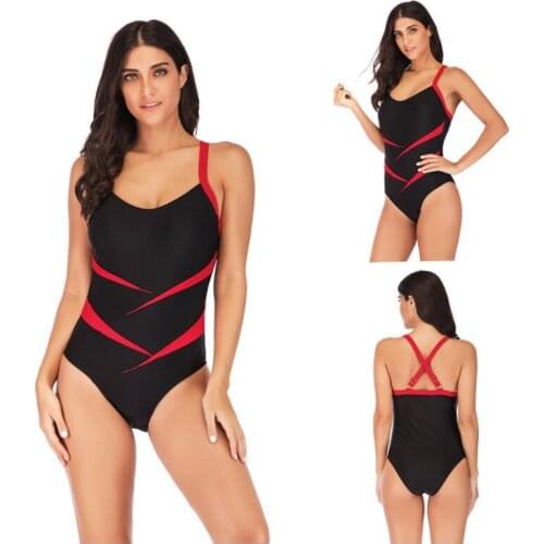 2019 Euro-American Popular Bikini Set Conjoined plus size swimwear conservative thin splice style trim thin swimsuit