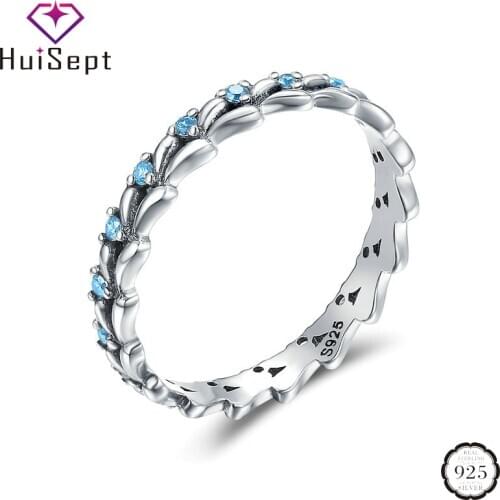HuiSept Fashion 925 Silver Ring Jewellery Wave Shaped Sapphire Gemstones Ornaments Gifts Rings for Women Wedding Party Wholesale