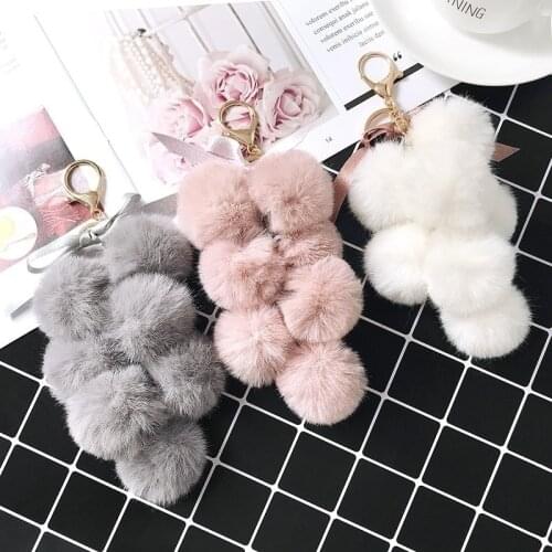 Fruit Ball Key Chain Faux Rabbit Fur Keychain Women Bag Pendant Charms Key Ring fluffy Bag keychain