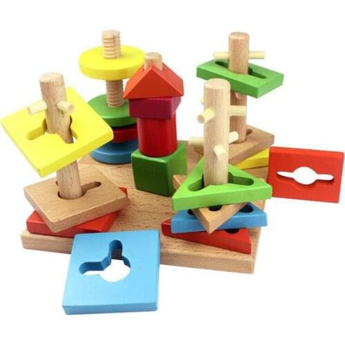 Wooden Geometric Shape Blocks Nesting And Stacking Toy Children Education Toys Geometric Shape Creative Matching Toys Kids Gift