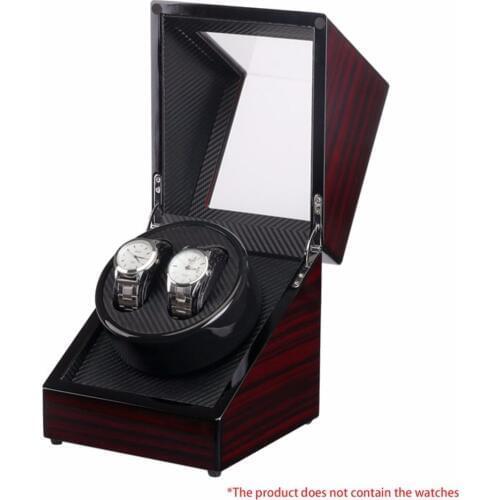 Wooden Watch Holder Lacquer Piano Glossy Black Carbon Fiber Double Watch Winder Box Quiet Motor Storage Display Case for Watches