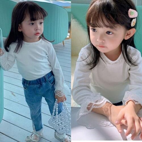 Children Long-sleeved Bottoming Shirt Spring Girl Sweet Lace Top Girls Clothing