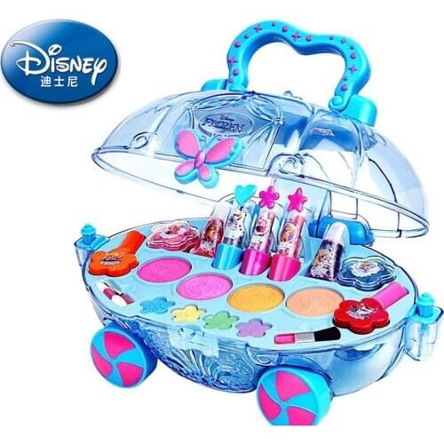 Disney new Frozen elsa and anna Makeup car set Toys girls Double layer cute Beauty pretend play for kids birthday gift