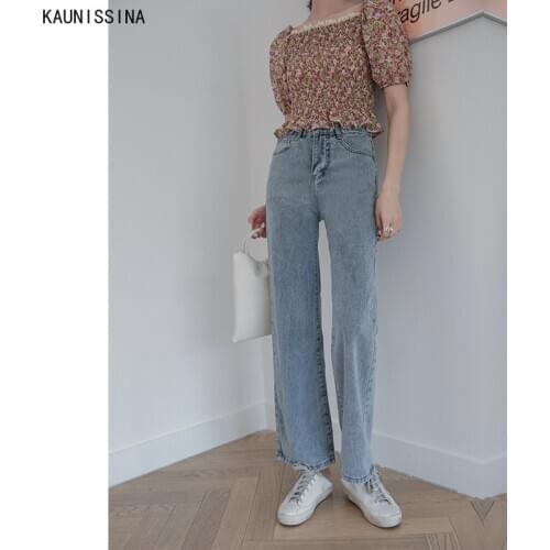 Jeans for Women High Waist Washed Denim Straight Pants Full Length Loose Cotton Denim Trousers Chic Long Casual Streetwear Jeans