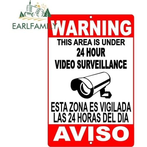 EARLFAMILY 13cm x 8.5cm for Warning 24 Hour Video Surveillance Sign Vinyl Car Stickers Funny Decal Windshield Car Door Decor