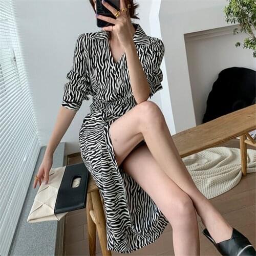 HziriP Plus Size Streetwear Animal Printed Split 2021 Loose All Match Femme Chic Gentle Comfortable Casual Long Dresses Vestidos