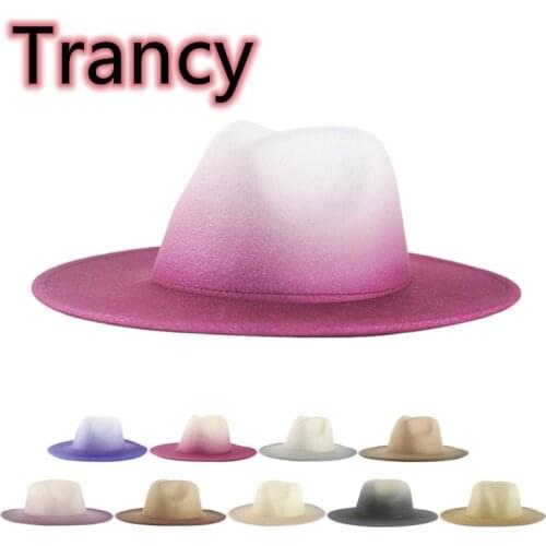 Кепка женская Fedora gradient color felt bucket hat jazz top bucket flat brim big brim baseball cap ladies summer hat mens