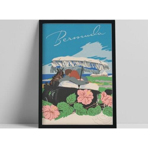Lovers Carriage Embrace Poster, Bermuda Travel Landscape Canvas Prints, Vintage World Journey Wall Art Picture, Scenery Decor