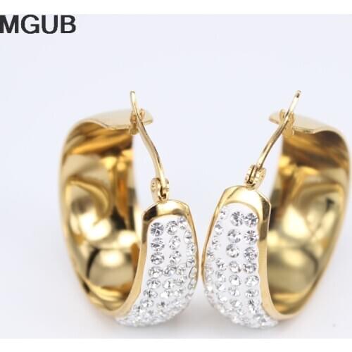 2020 New Design Three sizes Gold color stainless steel popular female Crystal Earrings jewelry LH802
