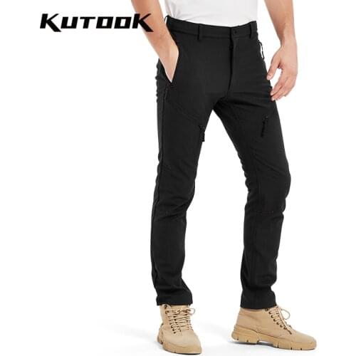 KUTOOK Men Soft Shell Trekking Pants Winter Thermal Outdoor Pants Waterproof Windproof Sports Trousers Hiking Climbing Exercise