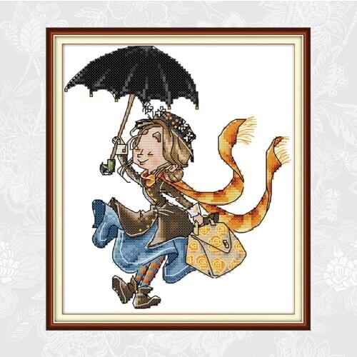 A girl with an umbrella Patterns Printed on Canvas DMC 11CT 14CT Chinese Cross Stitch kit Handwork Needlework Embroidery Set