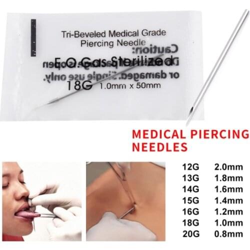 5Pieces Disposable Sterile Body Piercing Needles Medical Tattoo Needle for Navel Nipple Lip Navel Ring Kit Surgical Steel Tool