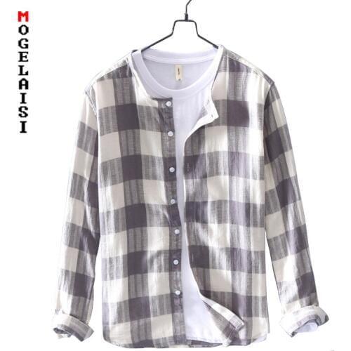 New brand mens plaid shirt long sleeve casual linen cotton breathable mens shirts comfortable soft tops camisas hombre LZ-761