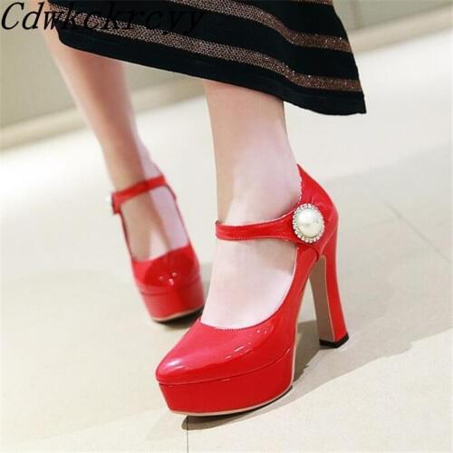 Spring and Autumn New pattern fashion Round head High-heeled Women Shoes gules Thick bottom Waterproof marry Women Shoes 34-43