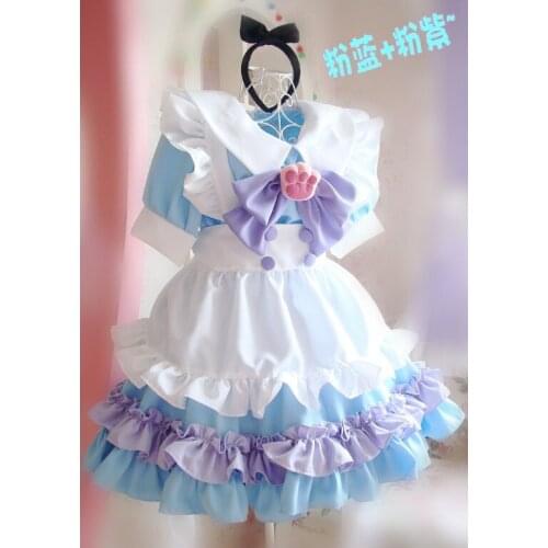 Super Cute Japanese Lolita Maid Dress Big Bubble Hem Cat Paw Costume Custom Made