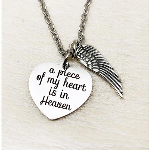 Memorial Necklace A Piece of My Heart is in Heaven Pendant Jewelry in Memory of Mom Dad Grandpa Baby Loss Memorial Gift