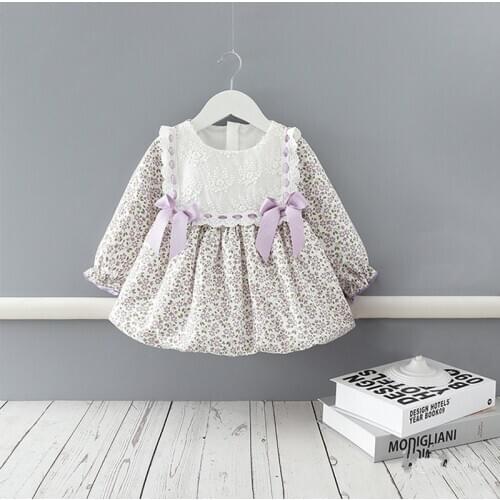 Baby Girls Dresses Cotton Flowers Print Long Sleeve Dress Toddler Princess Dresses for Girls Birthday Dress Infant Clothing