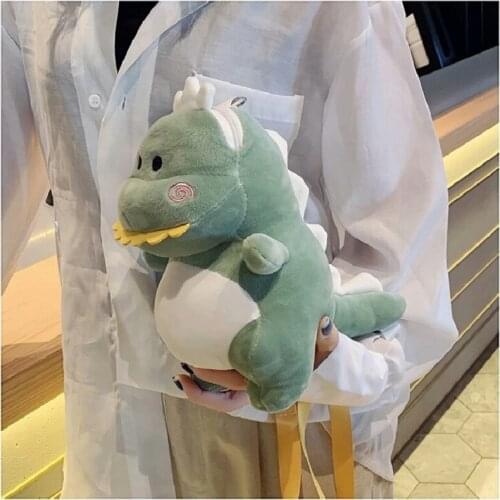 Cartoon Dinosaur Plush Backpack Bag Stuffed Animal Female Messenger Bag Baby Plush Toys Shoulder Bags Coin Purse