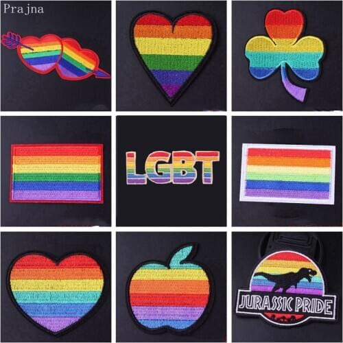 Prajna LGBT Patch Pride Gay Embroidered Patches For Clothes Stripe Iron on Patches Badge Sticker On Clothing DIY Applique Sewing