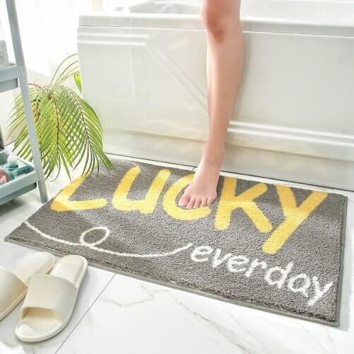 Mordern Letter Anti-Slip Bath Mat Flocking Soft Floor Mat for Bedroom Dining Room Kitchen Hallway Entrance Mats Lucky Door Mat