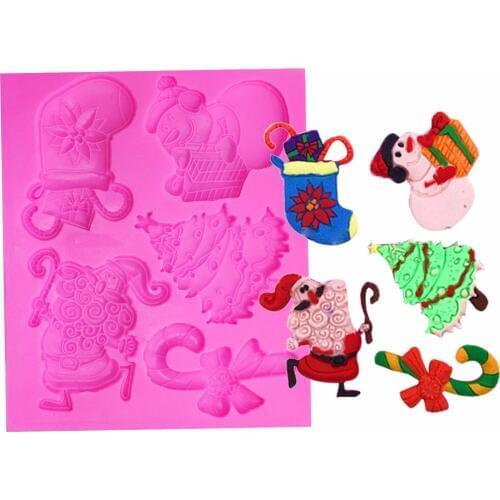 Christmas Santa Claus snowman sock silicone mold fondant molds DIY tree cake decorating tools kitchen baking dish T1094