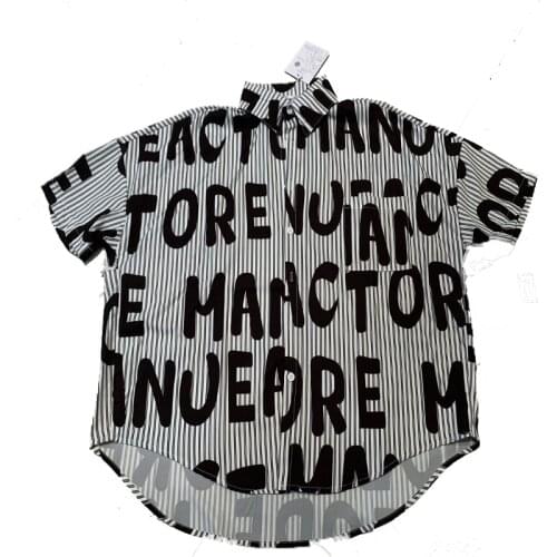 2021 New Shirt Short-Sleeved Ins Retro Striped Letter Printing Commuter Retro Washed Casual Mens And Womens Shirt Loose Top