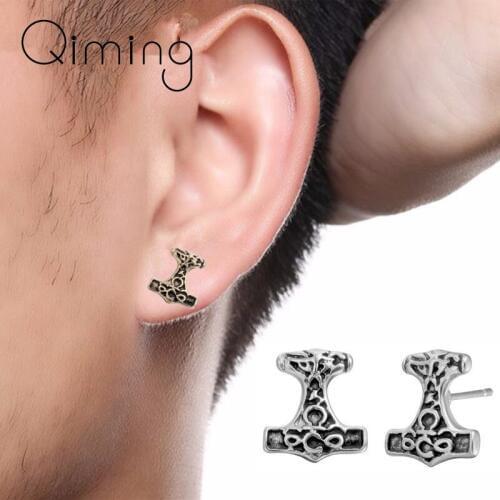 Ethnic Mens Earrings For Women Thor Hammer Vintage Viking Jewelry Antique Stud Earrings Male Men Boyfriend Gift