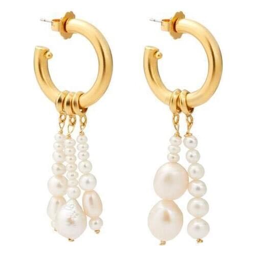 Brass With 18k Gold Real Natural Pearl Earrings Women Jewelry Party T Show Gown Stuning Runway rare Korean Japan Trendy INS