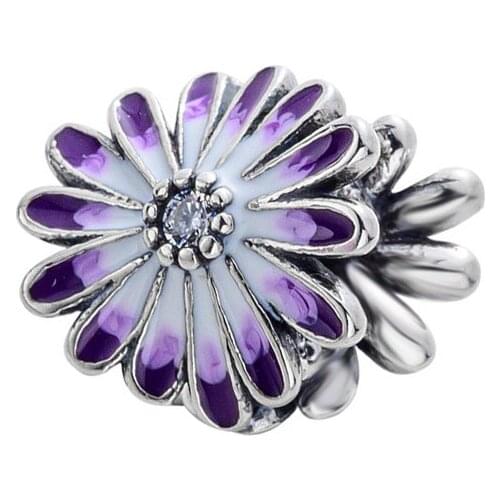 2021 Newst Purple Daisy Charm Beads fit Original Pandora Charms Silver 925 Bracelet DIY Women Jewelry