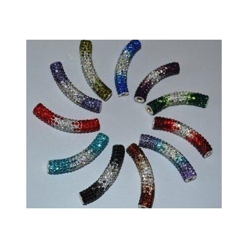 Mixed multi color micro pave long bending tube crystal gradual crystal beads DIY bead for bracelet necklace