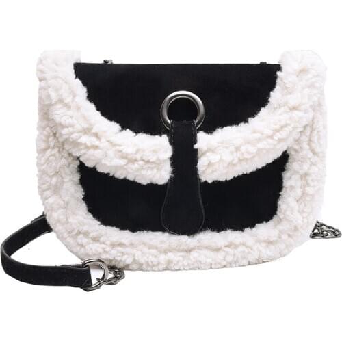 Lambs Wool Bag Fashion Saddle Bag Shoulder Bags For Women 2019 PU Leather Handbag Womens Messenger Crossbody Bags torba na ramię