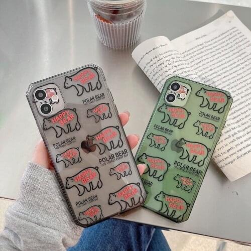 Light Green Clear Coque for Iphone 7 8plus Camera Lens Full Cover Para Apple X Xr 11pro 12mini Happy Bear Fundas