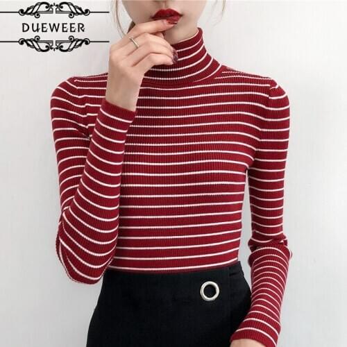 Pullovers Turtleneck Women Striped Long Sleeve Pullover Womens Elegant Simple Trendy Korean Style Leisure All-match Chic