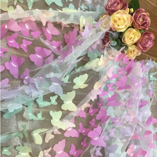 2020New Butterfly Applique Embroidered Mesh Lace Fabric Wedding Dress Fabric Width 130cm 1yard
