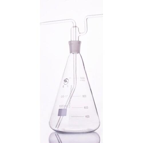 Triangle gas washing bottle,Capacity 1000ml,Conical Ground mouth flat flush flask,Gas wash bottle with tick mark,Shisha hookah