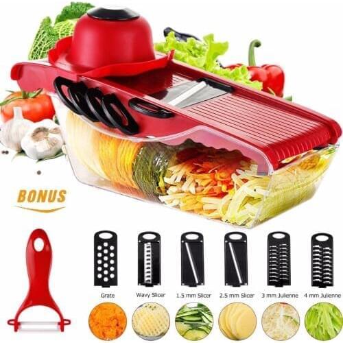 Vegetable Slicer Cutter of Godmorn - 6 Interchangeable Blades with Peeler Storage Container Cutter for Potato,Tomato, Onion etc