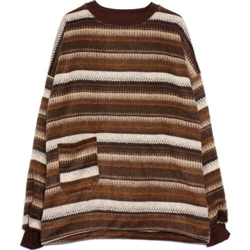 Vintage Oversize Sweater Men Streetwear Grunge Striped Sweater Women Streetwear Hip Hop Pockets Pulls Pullovers Jumpers Knitwear