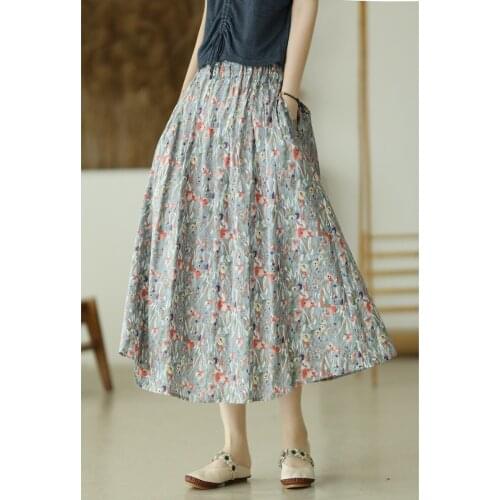 21Print A-Line Skirts Women Summer Mori Girl Style Loose Fashion Floral Female Mid-Calf Length Skirt Tide