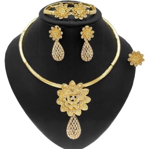Yulaili New Gold Plated Collars Crystal Jewelry Set Wholesale Women Fashion Design Hot Sale Necklace Spot 4-piece Jewellery Set