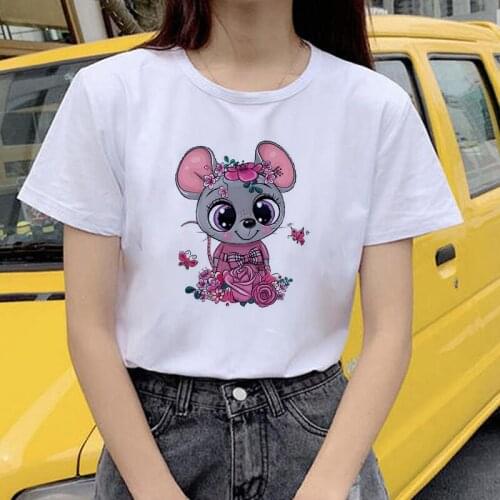 New Summer O-neck Tshirt Women Kawaii mouse Printed T Shirt Fashion Harjauku Tee Tops Female Short Sleeve T-shirt Cute Tee Shirt