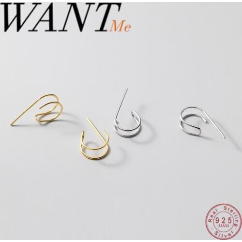 WANTME New Fashion Simple Real 925 Sterling Silver Letter C-shaped Baroque Stud Earrings for Women Creative Chic Party Jewelry