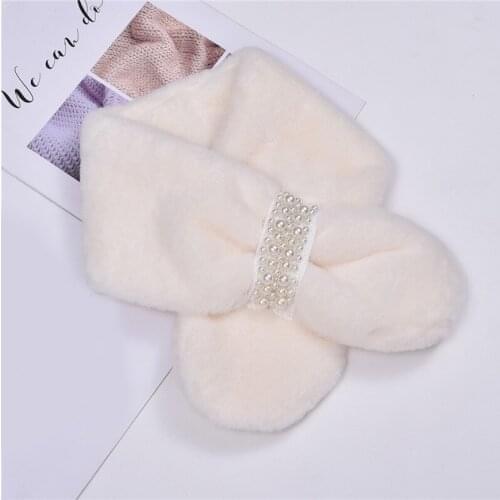 Soft Designer Pearl Faux Fur Cross Scarf for Women Winter Thick Warm Neck Collar Scarves Headscarf hijab Bandana Neck Scarf